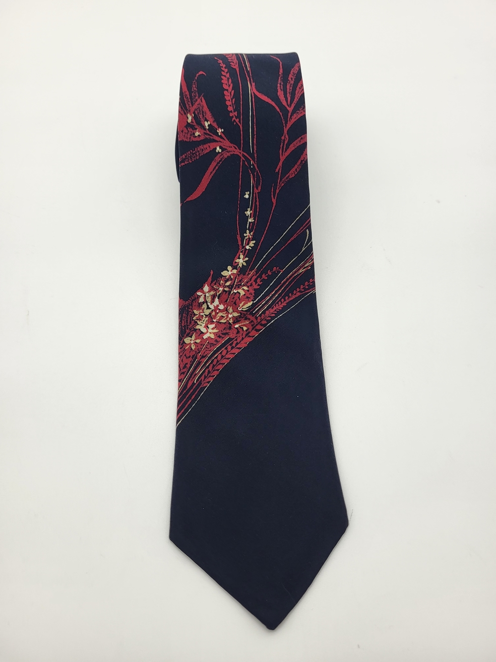 Ted Lapidus Navy Floral Accent Men's Tie with Red Detail